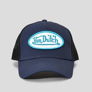 VON DUTCH Trucker Hat Blue, White, and Black with Patch Logo and Snap Back